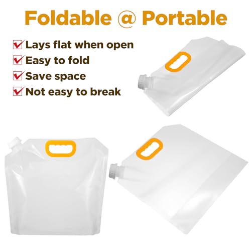 20 Pcs 1.3 Gallon Foldable Water Storage Bag, Clear Premium BPA Free Food Grade Container, Foldable Freezable No-Leak Pouch for Outdoor Sport Camping Hiking Backpack Emergency