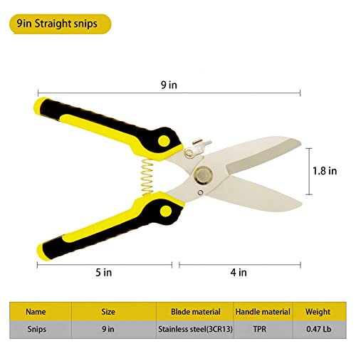 9 Inch Aviation Tin Snips, Heavy Duty Metal Cutter | Stainless Steel Blade, Safety Lock, Multifunction Cutting of Branches, Cable Wires, Thin Iron - size: 9 Inch Straight Snips