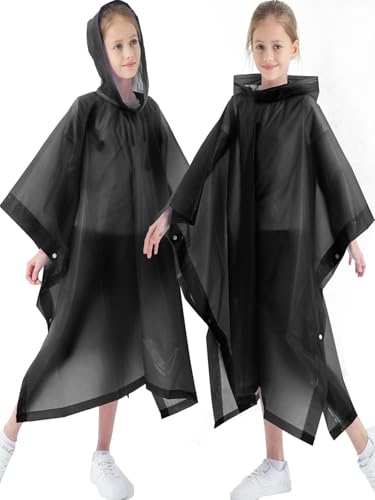 2 Pack Raincoats for Kids, Kids Rain Jacket Reusable Rain Ponchos for Boys and Girls - color: Black