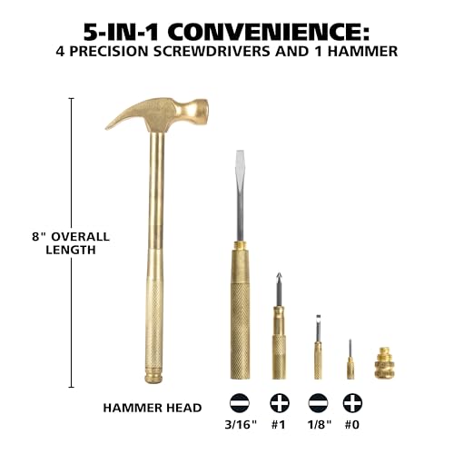 GreatNeck 19006 5-in-1 Hammer Built in Multitool Screwdriver, Chrome Plated | Includes Four Screwdrivers and One Hammer, Rust Resistant, Great for Household Projects, Lightweight and Easy to Use - color: Gold