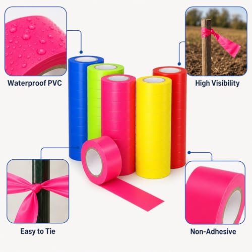 60 Pcs Flagging Tape Assorted Colors Non Adhesive Neon Marking Roll - color: Assorted Colors