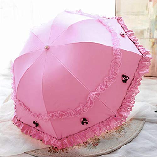 Honeystore Princess Lace Ultraviolet-Proof Folding Umbrella Anti-uv Dome Parasol - color: Fuchsia