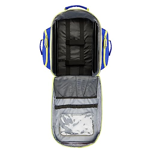 Scherber Fully-Stocked Premium First Responder Backpack | EMT/EMS Medic Trauma & Oxygen Medical Professional Kit | Bag w/ 4 Color-Coded Removable Pouches, O2 Storage, & 250+ First Aid Supplies (Blue) - color: Blue