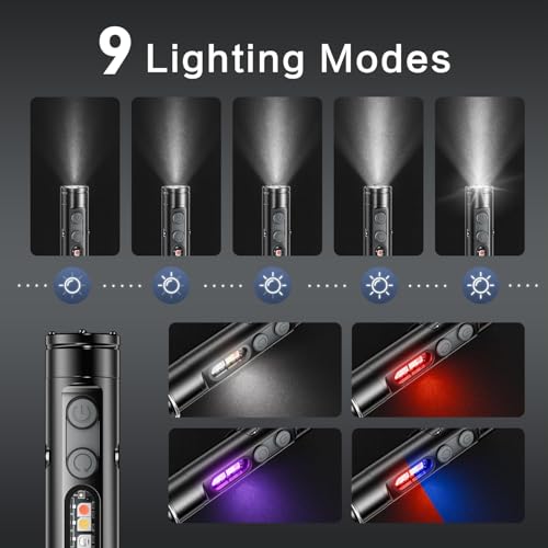 [No Igniter] K2 Mini Keychain Flashlight,Rechargeable 5-in-1 EDC Pocket Torch with COB Light, UV, Red Light, Magnetic Base & Window Breaker, Compact Survival Tool for Camping, Car, Travel & Gift - color: Black