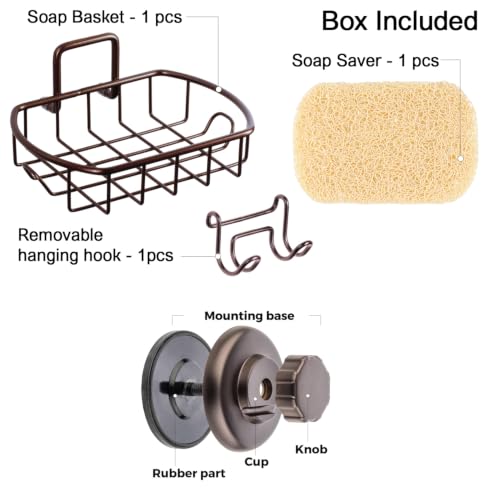 HASKO Suction Cup Soap Dish for Shower Wall, Rustproof Stainless Steel, Shower Soap Holder with Hooks and Soap Saver, Bronze - color: Bronze