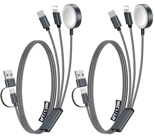 2Pack Travel Essentials for Apple Watch Charger,3-in-2 Multi Charging Cable | Cruise Vacation Camping Essentials for iPhone Charger,Type C/Lightning for iWatch,iPhone 17-12,Xbox Series X&S-4FT Black - color: Black, size: 2Pack-4FT