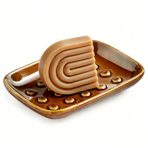 Miamolo Soap Dish for Shower, Soap Holder with Raised Pattern Keep Soap Dry | Ceramic Soap Saver for Bathtub Kitchen Sink, Fits Bar Soap Sponge | Smooth Glaze Dishwasher Safe, Effortless Care, Dark Brown - color: Dark Brown, size: Floating Point Design