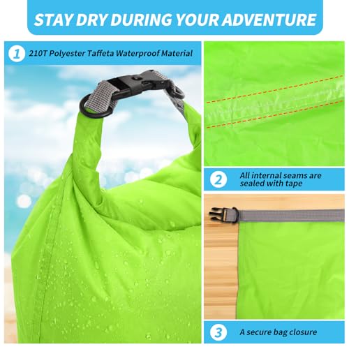 Dry Bag Set, Waterproof Small Lightweight Dry Bags for Paddle Board Kayaking, Fishing, Camping(Green, 20L 2Pack) - color: Green, size: 20L 2Pack
