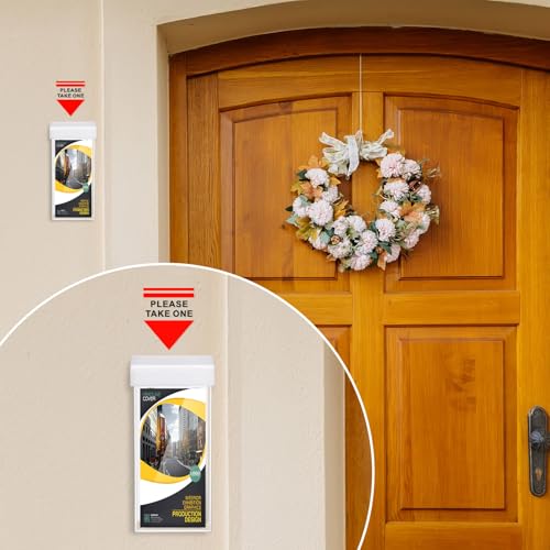 Remerry 1 Pcs Outdoor Brochure Holder 4 x 9 Inch Waterproof Wall Mount with Take One Sticker Literature Box with Clear Pamphlet Holder Acrylic Brochure Flyer Display Map Menu Envelope (White) - color: White