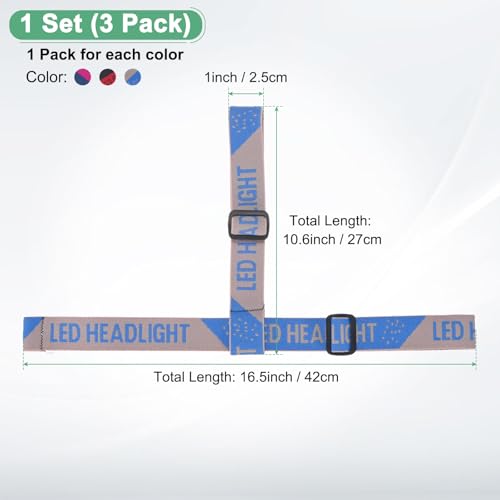 M METERXITY 3-Pack Headlamp Strap Replacement Headband, High Elastic Headlamp Adjustable Bicycles Head Band Belt for Flashlight Camping Riding [Gray Blue, Blue Pink, Black Red, 1.65"/42mm] - color: Gray Blue, Blue Pink, Black Red