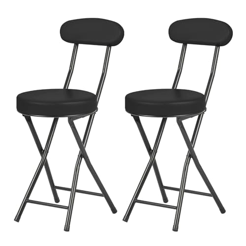 Folding Bar Stool Collapsible - 19 Inch with Backrest 2 Pack Black - color: Black-set of 2-19.2inch