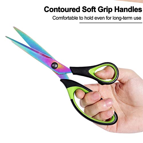 8.5" All-Purpose Scissors, 3-Pack Bulk Ultra Sharp Blade Shears, Comfort-Grip Sturdy Scissors for School, Office, Home, Sewing, Fabric, Craft Supplies, Right/Left Handed - color: Blue, Purple, Green