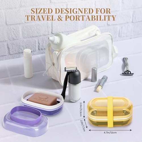 Leakproof Travel Soap Case with Lid | Draining Soap Bar Holder & Dish with Silicone Strap | Includes Mesh Soap Bag | for Shower, Bathroom, Camping, Gym (Lemon Yellow) - color: Lemon Yellow Style a
