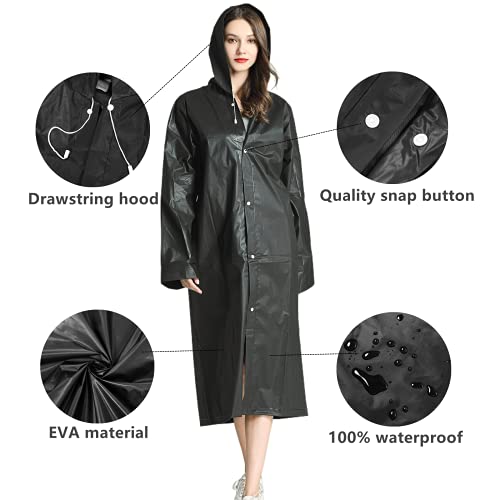 Rain Ponchos for Adults Reusable, 2-5 Pack Raincoat for Women Men, Waterproof Rain Coat Gear with Hood Drawstring - color: Black X2