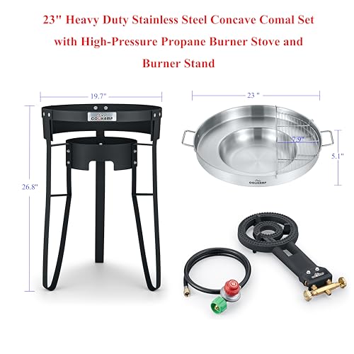 COOKAMP Propane Burner for Outdoor Cooking (Concave Comal Set) - size: Single Burner-Concave Comal Set