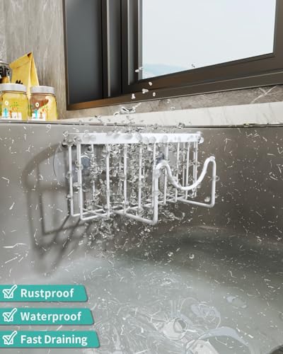 HapiRm Sponge Holder for Kitchen Sink - Sink Caddy with Unique M-Shaped, 2 Installation Methods Kitchen Organizer, Rustproof Stainless Steel Sponge Caddy - White - color: White, size: with M-shaped Holder