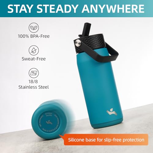 Konokyo 20 oz Insulated Stainless Steel Water Bottle with 3 Lids - color: Macaron Green, size: 20 Ounces