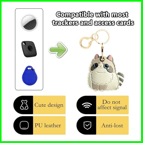 Leather Keychain holder Protective Case Compatible with Apple AirTag - color: Cat A