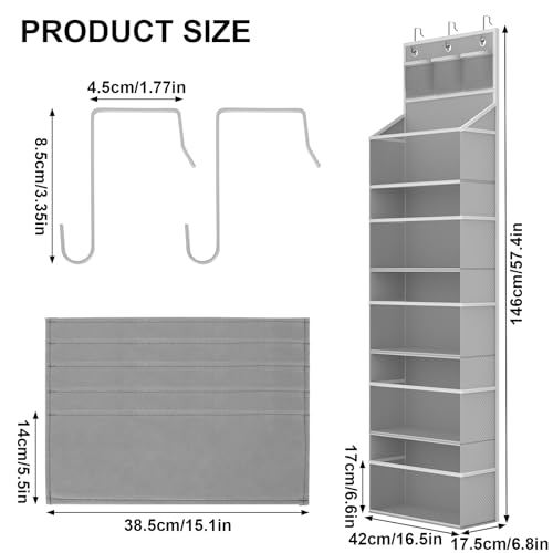 Hanging Yarn Organizer, 5 Zipper Pockets, 10 Mesh Sides, Gray