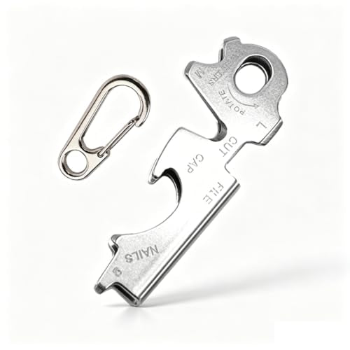 8-in-1 Stainless Steel EDC Keychain Multitool with Tweezers, Screwdrivers, Bottle Opener, Rope Cutter & Nail File, Key Sized Mini Tool for Home Camping Daily Carry, 1 Pack (Silver) - color: Silver