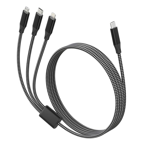 USB-C to Multi Charging Cable 10ft - 60W 3 in 1 Charging Cable for Multiple Devices, Nylon Braided Universal 3 in One Charger Cord with USB C, Lightning & Micro USB, for iPhone17-5/Android Phones