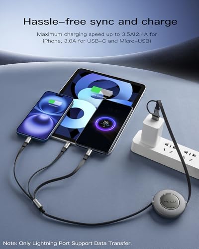 USBA/C Multi Charging Cable, Retractable Chargers for All Devices, 2Pcs 4Ft - color: Grey