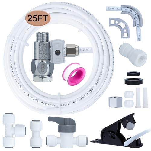 Ice Maker Refrigerator Water Line Kit, Brass T Valve 25ft 1/4" OD Tubing - style: C-25ft-11pcs Fittings+T Adapter