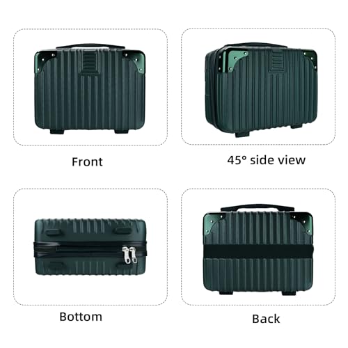 Dark Green 14inch Hard Shell Cosmetic Organizer Travel Train Hand Luggage Small Portable Carrying Suitcase Makeup Case Bag for Women Toiletry - color: BLUE