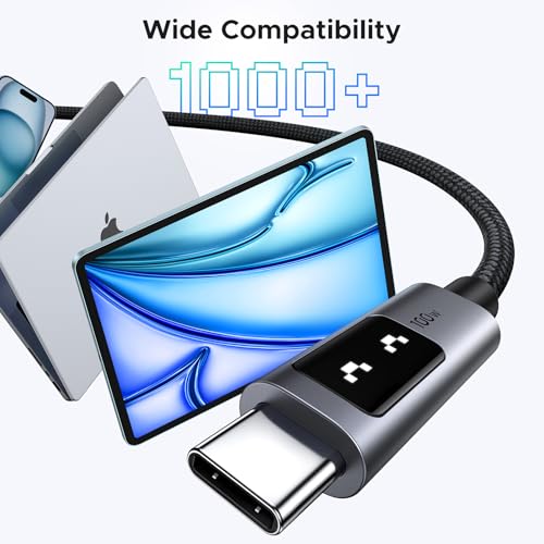 UGREEN Uno USB C Cable 100W with LED Display, Fast Charging, 1.6ft, Black | For iPhone 17/16/15, MacBook Pro/Air, iPad Pro/Air/Mini, Galaxy S26/S25/S24, Dell XPS, Pixel, Switch, and more - color: Black, size: 1.6 FT