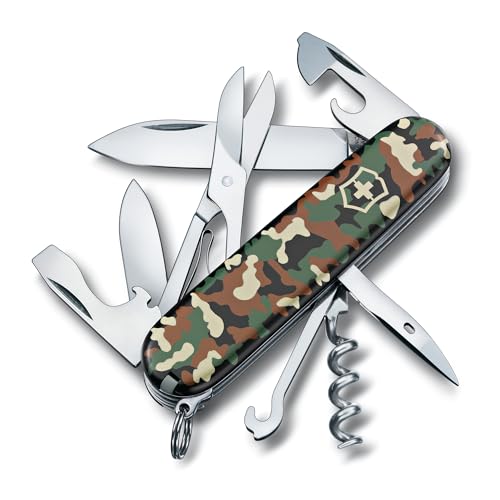 Victorinox Climber Swiss Army, 14-Function Pocket Knife, Camouflage | Swiss-made pocket knife, multifunction tool, compact size, keychain carry, everyday utility - color: Camouflage