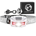 Foxelli USB‑C Rechargeable LED Headlamp – Ultra‑Light 2.4 oz & Bright 180 Lumens – Red/White Light, 5 Modes, IPX5 Waterproof, 40 h Runtime for Trail Running, Camping, Hiking - color: White