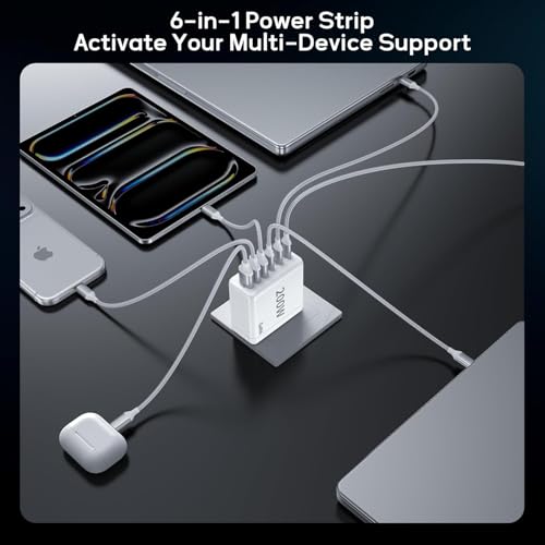 2 Pack USB C Charger Block 200W 6 Port GaN Super Fast Type C Charger | Foldable PD Charging Station for All iPhone 17 16 /android phone Samsung Galaxy S25/S24/MacBook/ iPad - color: White