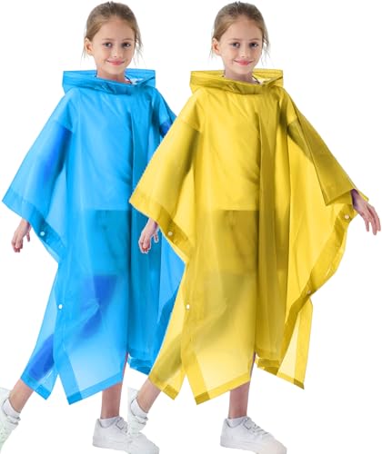 2 Pack Raincoats for Kids, Kids Rain Jacket Reusable Rain Ponchos for Boys and Girls - color: Blue&yellow