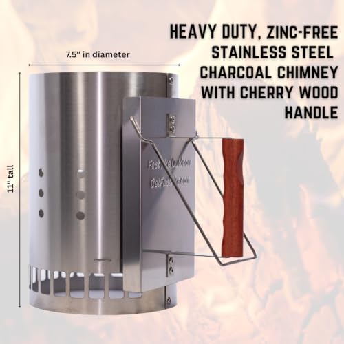 Fast Fire, Stainless Steel Charcoal Chimney Starter (Green) - Rust Resistant BBQ Coal Lighter with Patented Insert, Cool-Touch Handle, 18 Fire Starters for Grills. Outdoor, Camping - color: Stainless Steel Green