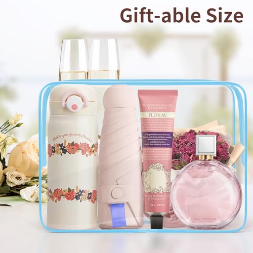 TISRATOK 12 PCS Clear Makeup Bags with Zipper, TSA Approved Toiletry Pouch - color: Blue, size: Large