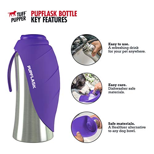PupFlask Large Dog Water Bottle, Portable Stainless Steel Travel Bowl - color: Ultra Violet, size: 27 Ounce