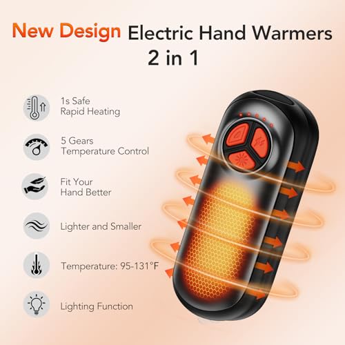 Upgraded Hand Warmers Rechargeable 2 Pack, AI Electric Hand Warmers, Portable Heater, 1s Safe Rapid Heat, 5 Gears Temperature Control, for Hunting, Camping, Hiking, Outdoor - color: black