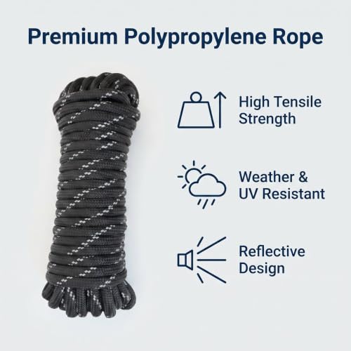 1/2 in × 100 ft Reflective Black Diamond Braided Polypropylene Rope - size: 1/2" x 100FT, style: Reflective Black