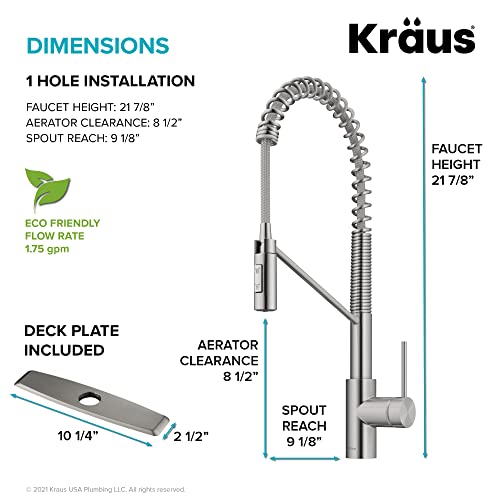 KRAUS Oletto Commercial Style Single Handle Pull Down Kitchen Faucet with QuickDock Top Mount Installation Assembly in Spot Free Stainless Steel, KPF-2631SFS - color: Spot-Free Stainless Steel, style: Commercial Style Faucet