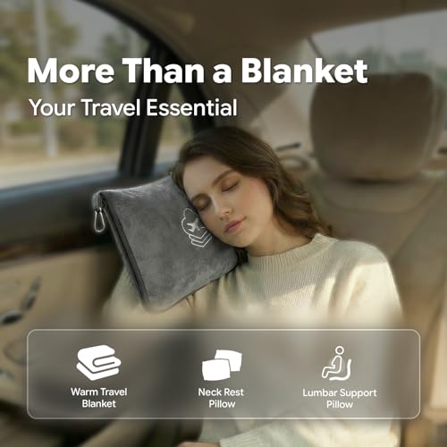 Travel Blanket, Soft 2-in-1 Airplane Blanket, 65x40 Inches, Travel Blanket Airplane Compact with Bag, Car Blanket with Luggage Sleeve & Backpack Clip (Light Grey) - color: Light Grey