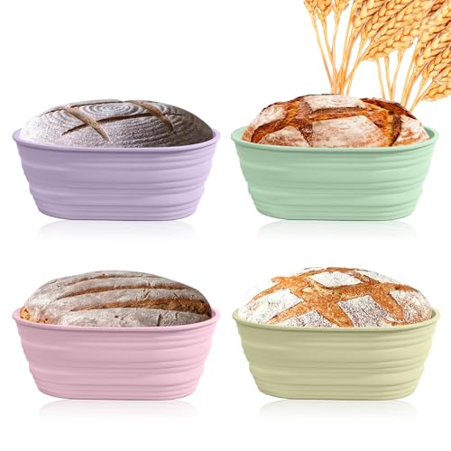 4Pcs Silicone Banneton Bread Proofing Baskets, 10" Collapsible Sourdough Bread Baking Supplies Non-Stick Oval Dough Proofing Bowl Containers Oven Safe for Various Tastes Bread Making-BPA Free - size: 10" Oval