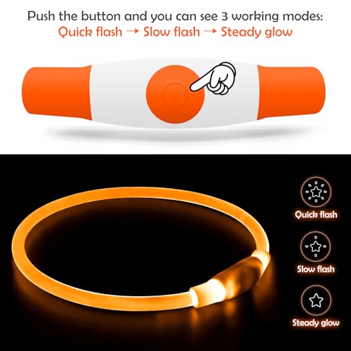 Led Dog Collar, BSEEN USB Rechargeable Flash Dog Necklace Light, Pet Safety Collar Makes Your Beloved Dogs Be Seen at Night for Small Medium Large Dogs(Orange) - color: Orange