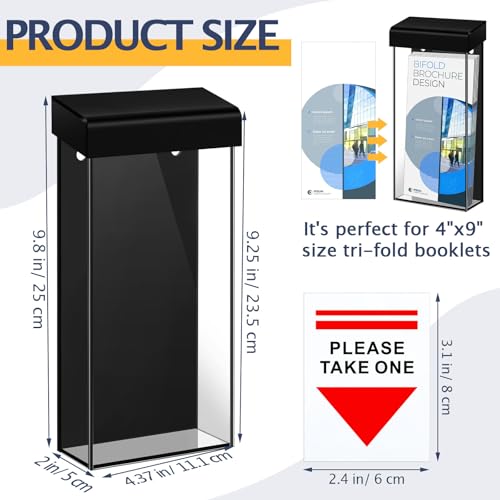Remerry 1 Pcs Outdoor Brochure Holder 4 x 9 Inch Waterproof Wall Mount with Take One Sticker Literature Box with Clear Pamphlet Holder Acrylic Brochure Flyer Display Map Menu Envelope(Black) - color: Black
