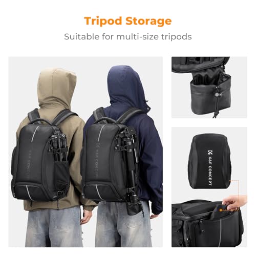 K&F CONCEPT Camera Backpack,25L Large Capacity Camera Bag for Photographers | Raincover, 15.6 Inch Laptop Compartment, Compatible for Canon/Nikon/Sony/DJI Mavic Drone, B10 - color: 02-all-black, size: 25L