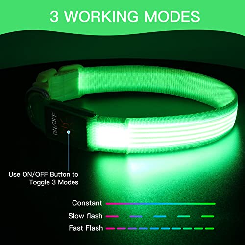 YFbrite Light up Dog Collar, USB Rechargeable LED Puppy Collar Super Bright Adjustable Glowing Dog Lights for Night Walking (Design 2-Green, Large) - color: Version 2.0-- Green, size: Large