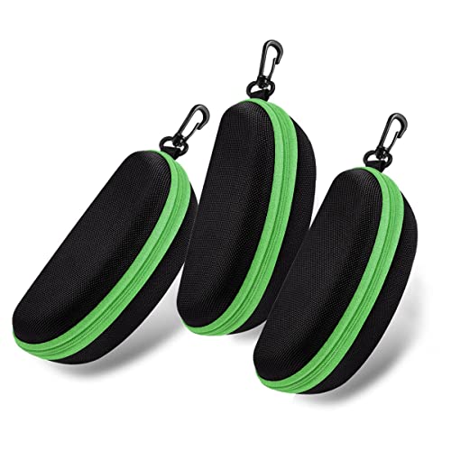 3pcs Zipper Hard Shell Sunglasses Case and Eyeglasses Case Portable Travel Glasses Case with Plastic Hook - color: Green