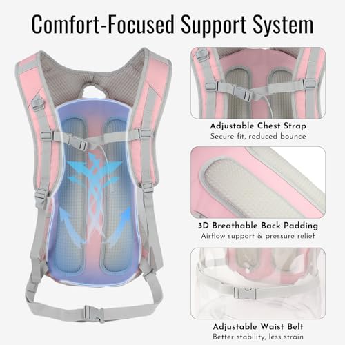 Zavothy 20L Multipurpose Hiking Backpack with 3L Water Bladder – Durable Hydration Backpack with Insulated Bladder Compartment, Hidden Helmet Holder & Rain Cover – for Hiking, Commuting, and Camping - color: Pink