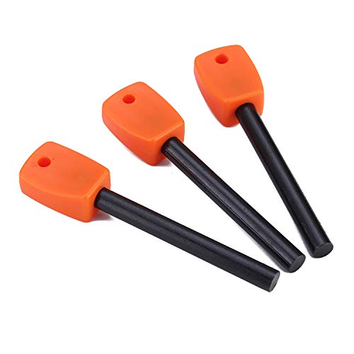FOSTAR 3 PCS Tactical Ferro (Ferrocerium) Rods, Bushcraft Flint Fire Starter with Easy Grip Handle, 5/16 Inch Thick Waterproof Fire Steel Magnesium Camping Tool Kit - color: Orange