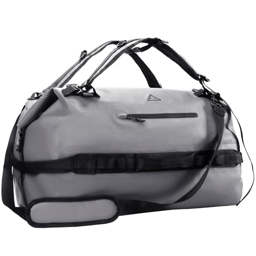 Haimont IPX7 Waterproof Roll-Top Dry Duffel Backpack | 60L/90L Sizes, 500D Tarpaulin, Welded Seams, Mesh Pockets, Boating & Kayaking - color: Light Gray, size: 90L