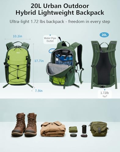 ECOHUB Small Hiking Backpack for Men Women, 20L Lightweight Travel Backpacks Water Resistant Camping Cycling Hiking Daypack - color: Green
